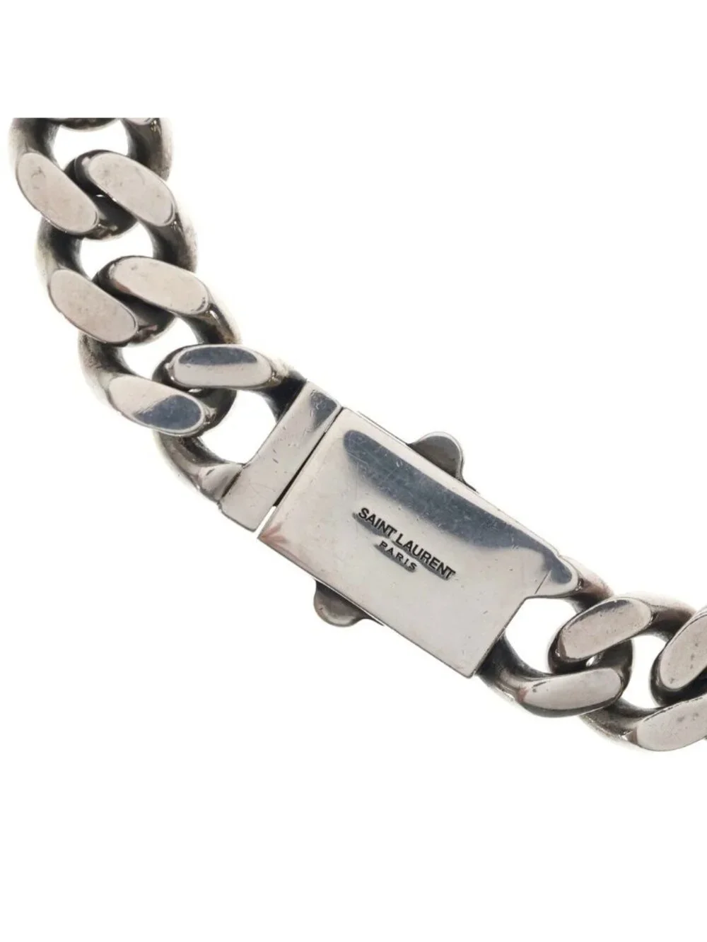 Saint Laurent Paris Metal Curb Chain Necklace Curve Choker Silver